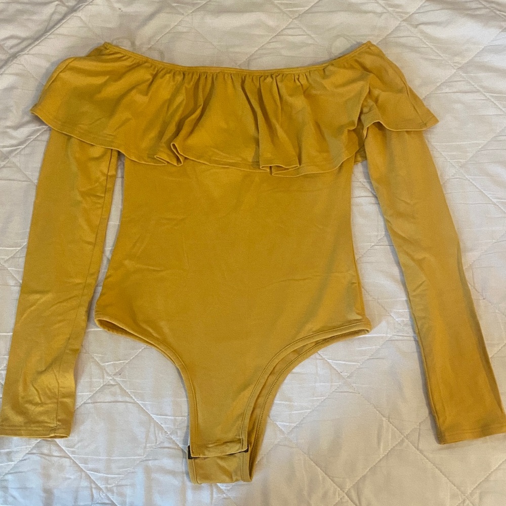 Elegant Off-Shoulder Mustard Bodysuit